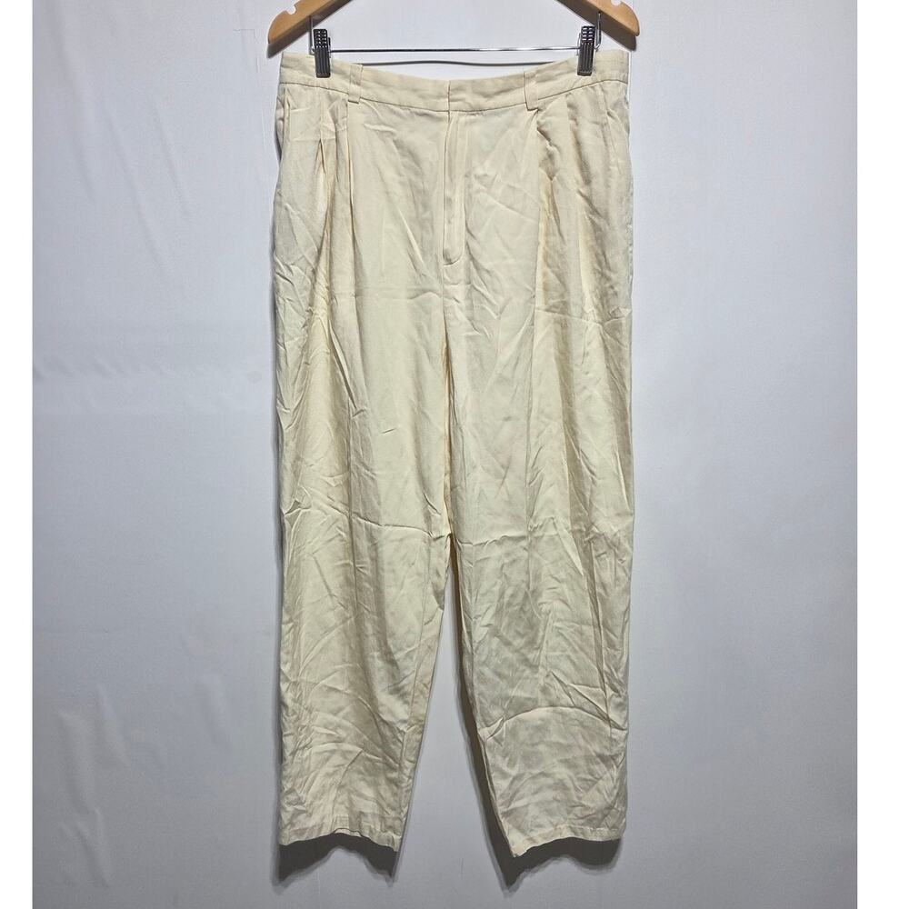 Ellen Tracy Woman's Cream Silk Blend Trousers Dress Pants Size 14